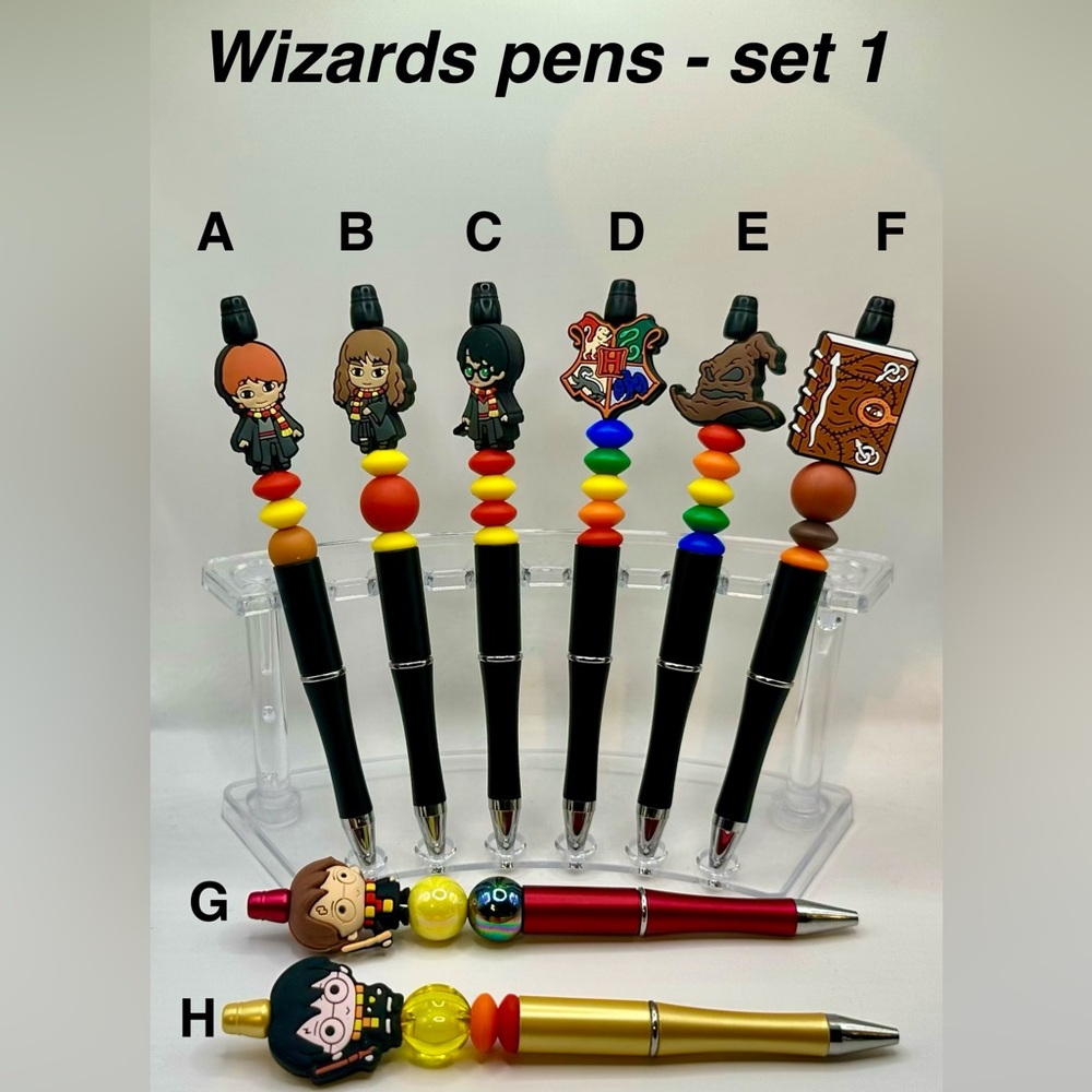 2 quantity - Magic Wizard Character beaded Pens